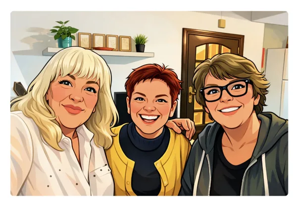 Brenda, Zizi, Ingrid Karikatur